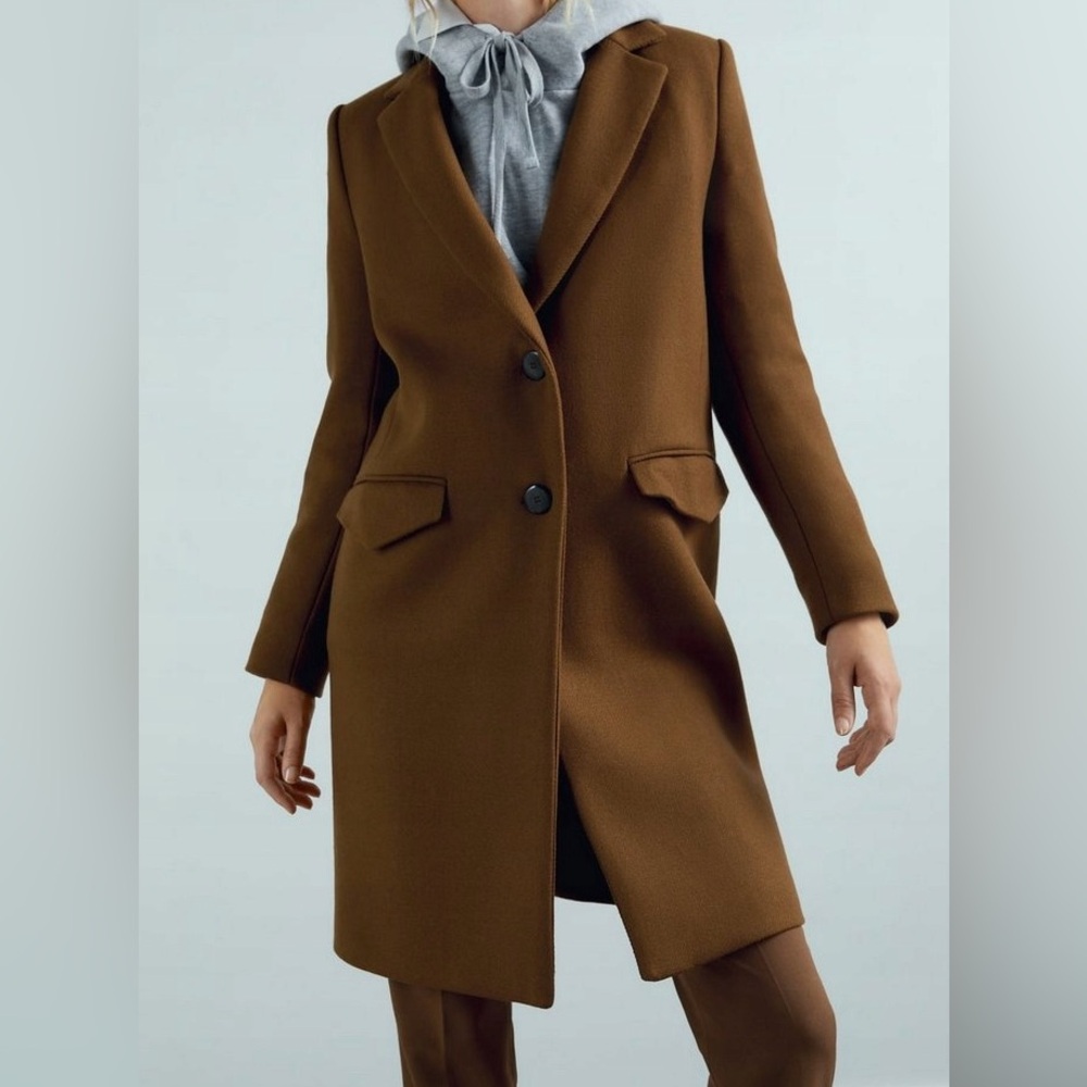 NWT Zara Wool Blend Classic Tan Trench Coat in size medium